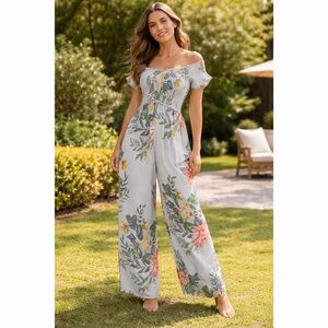 Patrons of Peace Marlu Cropped Wide Leg Off Shoulder Floral Print Jumpsuit Small
